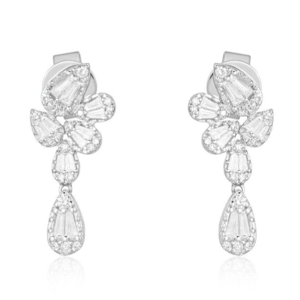 Cluster Baguette 14K (or 18k upon request) White Gold Drop Earrings